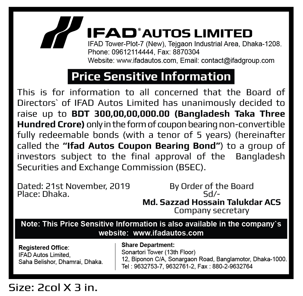 PRICE SENSITIVE INFORMATION OF IFAD AUTOS LITIMED